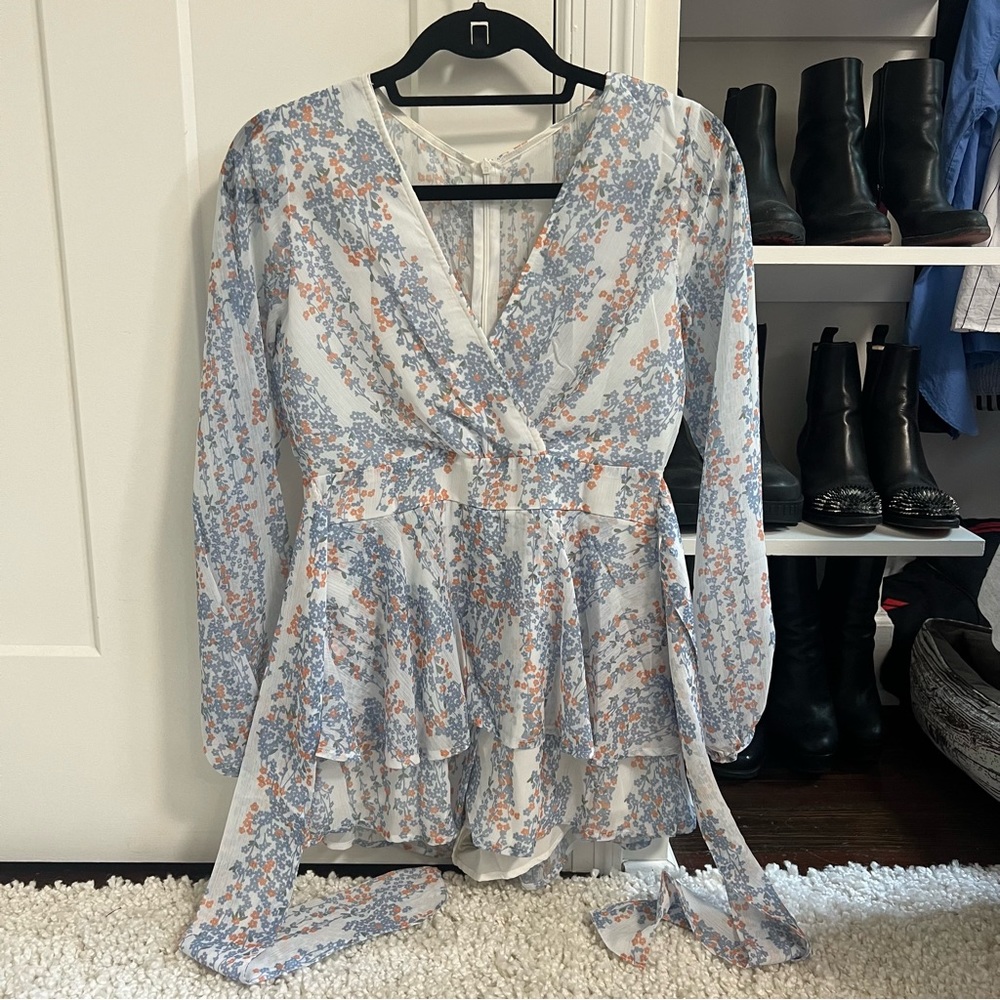 Blue orange white floral romper
